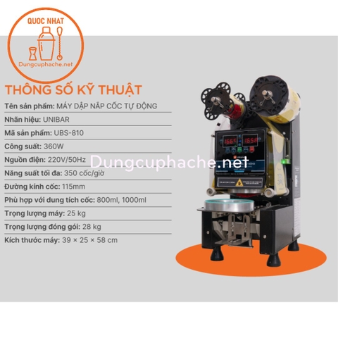 Máy dập màn ly cốc tự động Unibar UBS-810 (dập nắp cốc 1000ml) +10%