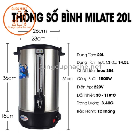Bình đun nước Milate 20L  -8%