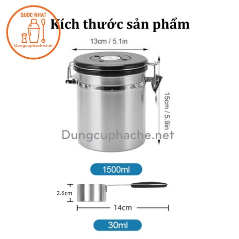 Hộp đựng cà phê bằng Thép không gỉ Hút chân không 1800ml + Kèm muỗng