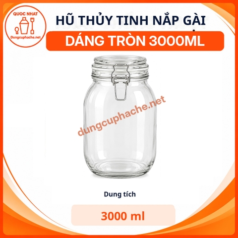 Hũ thủy tinh nắp gài dáng TRÒN 3000ml - T12 +8%