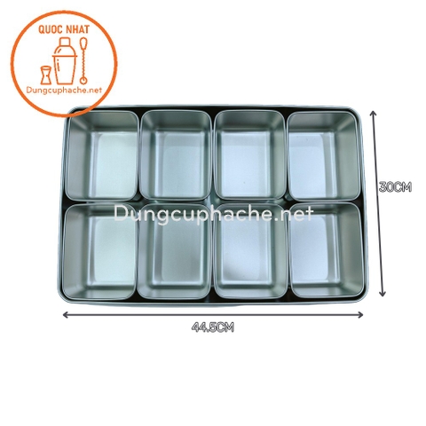 Khay inox topping 8 ngăn (nắp nhựa) - T16 +10%