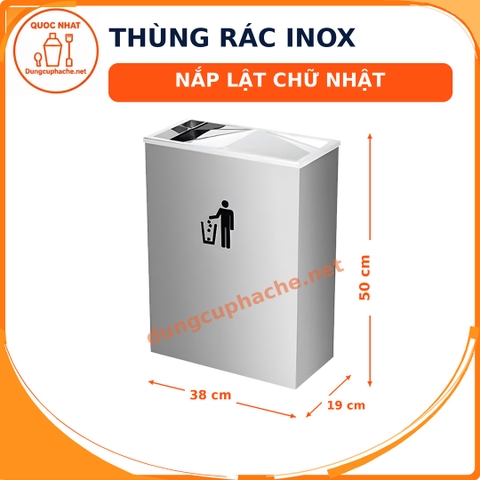 Thùng rác inox nắp lật chữ nhật +8%