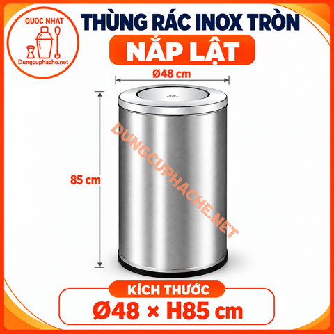 Thùng rác inox tròn nắp lật phi 48 cao 85cm (HTI480-L) +8%