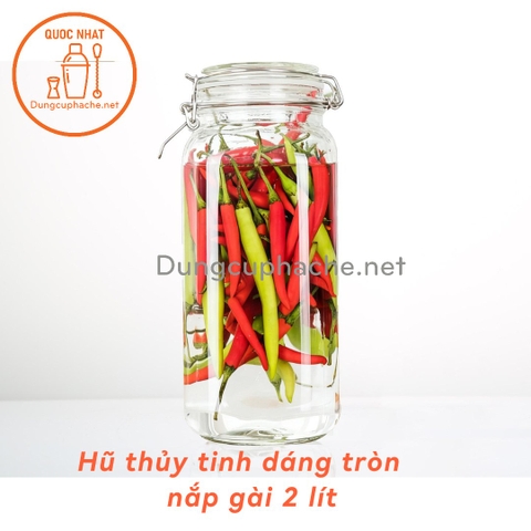 Hũ thủy tinh nắp gài dáng TRÒN 2000ml - T12 -K