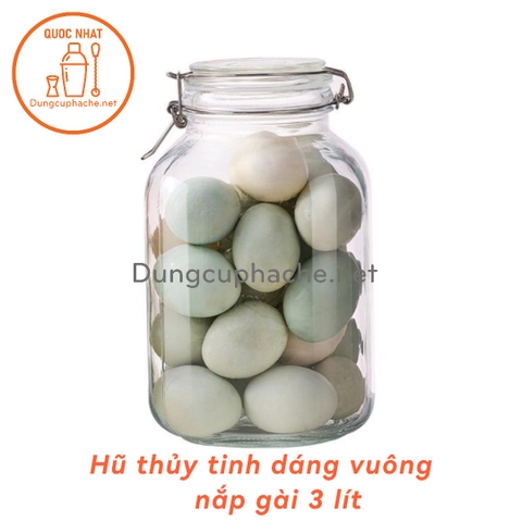 Hũ thủy tinh nắp gài dáng VUÔNG 3000ml - T12 -K