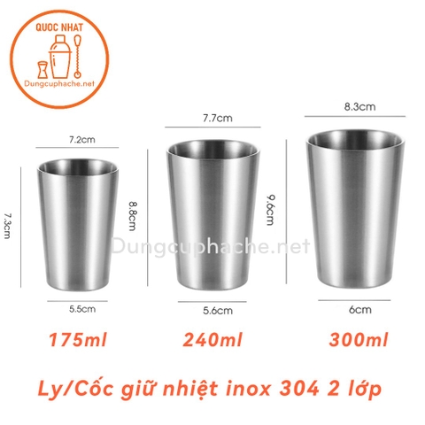 Ly/Cốc giữ nhiệt inox 304 2 lớp 240ml -Hộp 6c +10%
