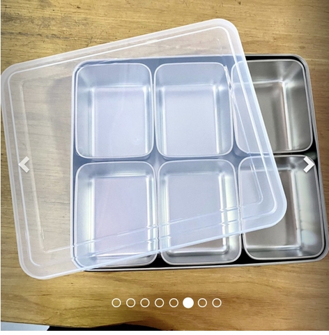 Khay inox topping 6 ngăn (nắp nhựa) - T20 +10%