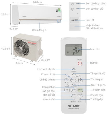 Điều hòa Sharp 12.000Btu 1 chiều Inverter AH-X13CEWC