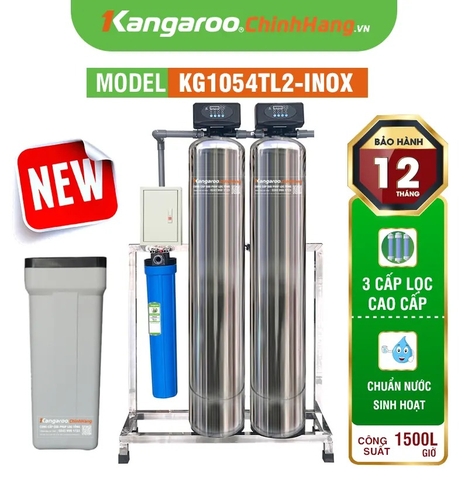 Máy lọc nước tổng đầu nguồn Kangaroo van tự động, xử lý Canxi KG1054TL2-INOX