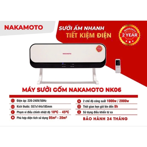 Máy sưởi gốm Nakamoto treo tường NK06
