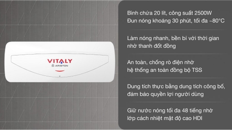 Bình nóng lạnh Ariston ngang 20 lít VITALY 20 SLIM 2.5 FE