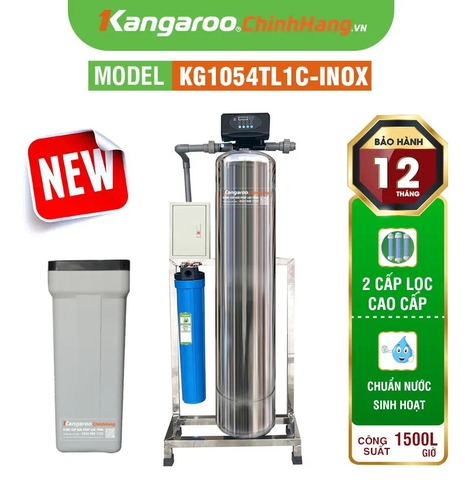 Máy lọc nước tổng đầu nguồn Kangaroo van tự động, xử lý Canxi KG1054TL1C-INOX