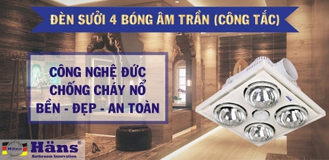 Đèn sưởi nhà tắm Âm trần 4 bóng Hans H4B (tích hợp đèn sáng và thổi gió nóng/ mát)