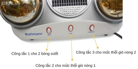 Đèn sưởi nhà tắm Kottmann 2 bóng K2B-NV (tích hợp thổi gió nóng/ mát )