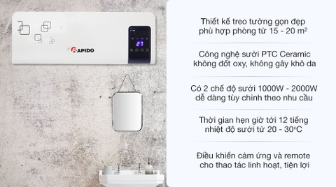 Máy sưởi gốm Ceramic treo tường Rapido RCH2000-D