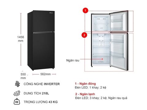 Tủ lạnh Casper Inverter 230 lít RT-230PB