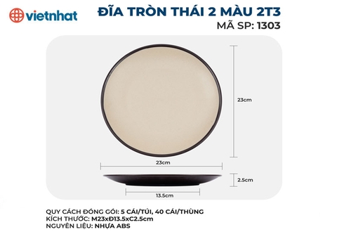 ĐĨA TRÒN THÁI 2 MÀU 1T5 - 1T8 - 2T - 2T3 - 2T5| 5 size 1300/1301/1302/1303/1304, đĩa phíp tròn, đĩa nhựa đựng đồ ăn Nhựa Việt Nhật Shop