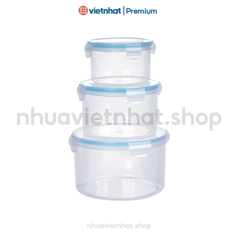 Bộ hộp lạnh có nắp cài, bộ hộp thực phẩm tròn 3, bộ hộp lạnh tròn 3 B6536 Nhựa Việt Nhật Shop