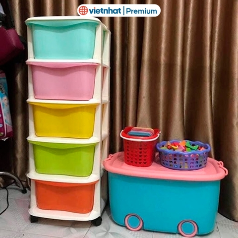 Tủ đựng đồ đa sắc có ngăn kéo 5 tầng kèm bánh xe Nhựa Việt Nhật 3638 Nhựa Việt Nhật Premium