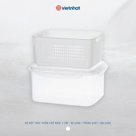 Bộ 2 Hộp thực phẩm chữ nhật 2 lớp 6580/6582 Nhựa Việt Nhật Shop
