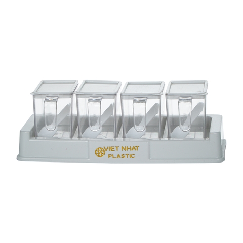 Lọ gia vị bộ 4 kèm thìa và khay đựng đa năng, lọ đựng gia vị L2939 Nhựa Việt Nhật Shop