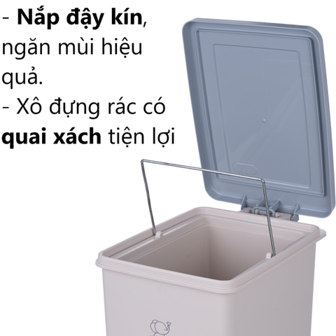 Thùng Rác vuông có Bật nắp đậy, Đựng Rác tiện lợi đủ size cao cấp Hokori 8061/8062/8063 Nhựa Việt Nhật Shop