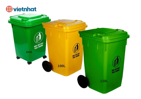 Thùng Rác Có Bánh Xe 5346 100L tiện lợi, ngăn mùi, nắp đậy kín Nhựa Việt Nhật Shop