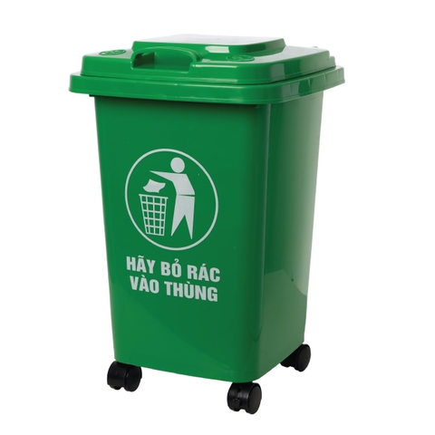 Thùng Rác Có Bánh Xe 5342 40l tiện lợi, ngăn mùi, nắp đậy kín Nhựa Việt Nhật Shop