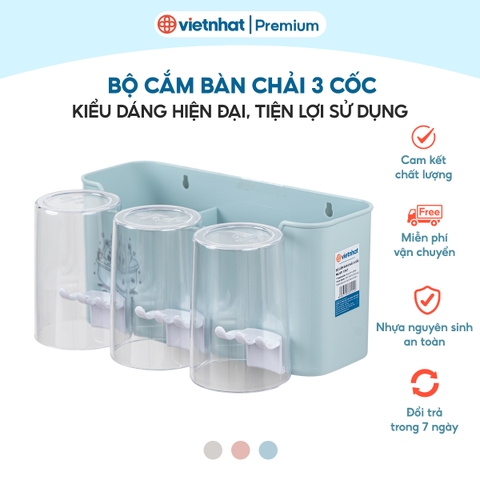 Hộp Đựng Bàn Chải 3 cốc tiện lợi Nhựa Việt Nhật 1347 Nhựa Việt Nhật Premium