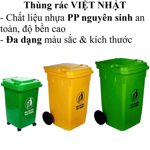 Thùng Rác Có Bánh Xe 5347 120L tiện lợi, ngăn mùi, nắp đậy kín Nhựa Việt Nhật Shop