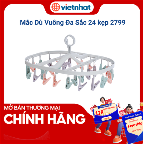 Kẹp, Mắc dù vuông đa sắc 24 kẹp 2799 , mắc áo siêu chắc Nhựa Việt Nhật shop