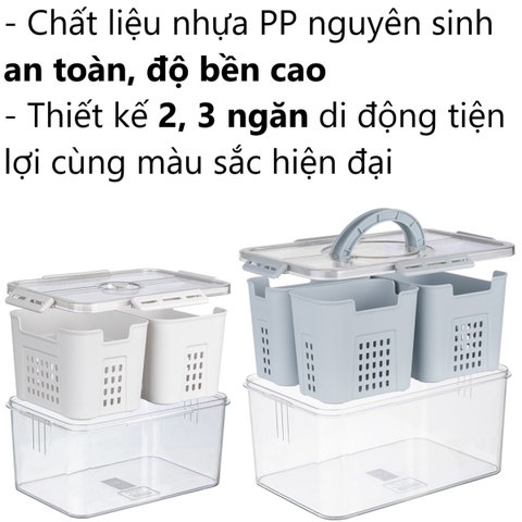 Hộp thực phẩm chữ nhật quai xách 2,3 ngăn Hokori 6570/6571 Nhựa Việt Nhật Shop