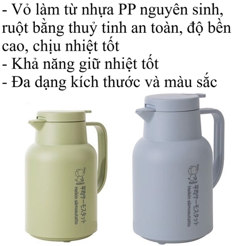 Bình giữ nhiệt ruột thủy tinh 1L 1.5L Hokori 3981-3982 Nhựa Việt Nhật Shop