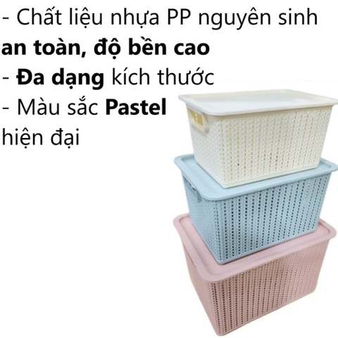 Rổ đan mây đựng đồ có nắp đậy đa năng 3 size, đựng quần áo 3415N Nhựa Việt Nhật Shop