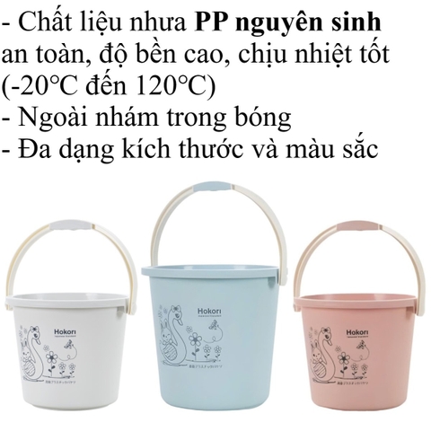 Xô nhựa cao cấp Hokori 6L 11L đa năng, có quai xách 5211 Nhựa Việt Nhật shop