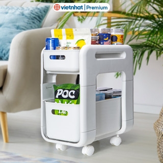 Kệ đựng đồ, kệ trượt 2 tầng có bánh xe tiện lợi Hokori K5588 Nhựa Việt Nhật shop