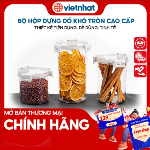 Hộp đựng thực phẩm đồ khô dáng tròn Hokori HKTH 6593/6594/6595 Nhựa Việt Nhật Premium