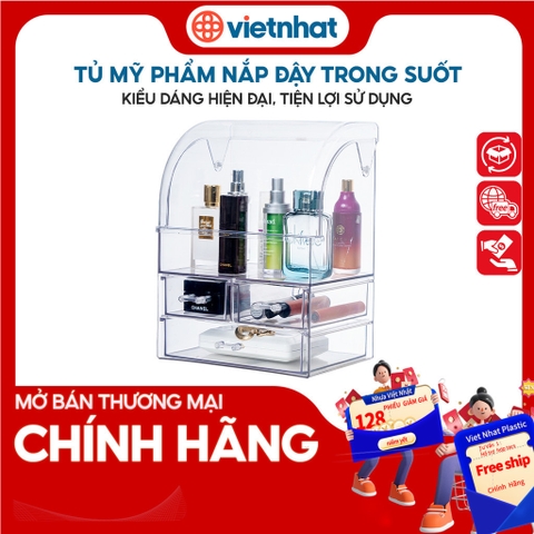 Tủ đựng mỹ phẩm để bàn có nắp đậy Hokori T3639-3 Nhựa Việt Nhật Shop