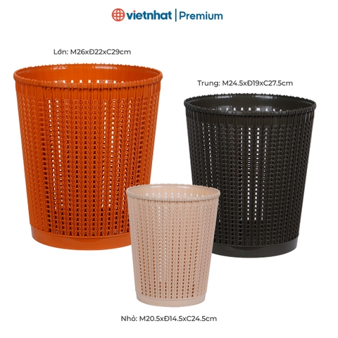 Giỏ nhựa đan mây đựng đồ Việt Nhật, thùng rác văn phòng kiểu dáng hiện đại S5155/5156/5157 Nhựa Việt Nhật Premium