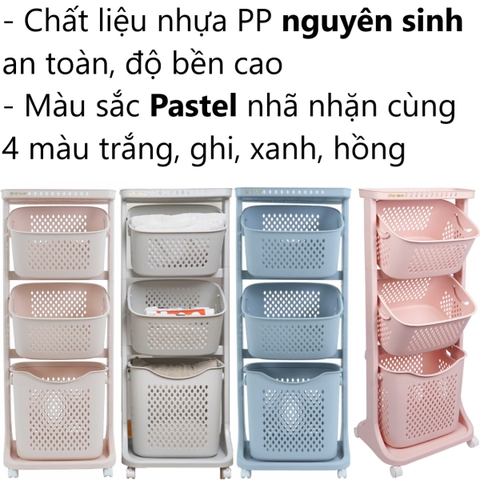 Kệ Nhà Bếp đựng đồ đa năng 3 tầng có bánh xe tiện lợi 5567-3 Nhựa Việt Nhật Shop