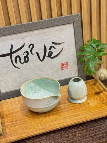 Combo Bát Chawan và Đế đỡ chổi chasen matcha