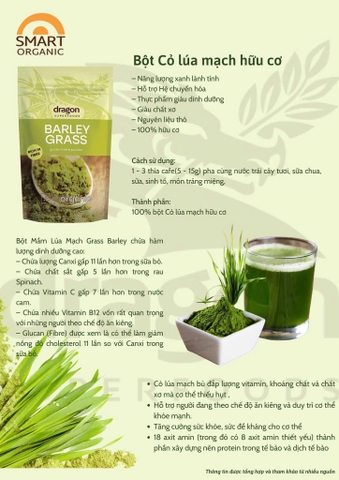 Bột cỏ lúa mạch hữu cơ Dragon Superfoods