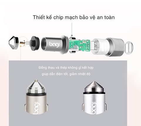 Củ sạc ô tô 2 USB QC3.0 Bagi CC-O52n