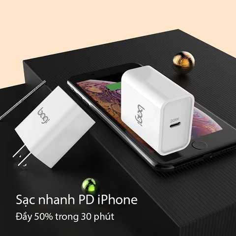 Combo sạc nhanh Bagi chuẩn PD củ sạc 20W dây Type-c to Lightning CB-PD20n-I