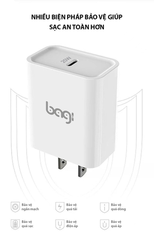 Combo sạc nhanh Bagi chuẩn PD củ sạc 20W dây Type-c to Lightning CB-PD20n-I