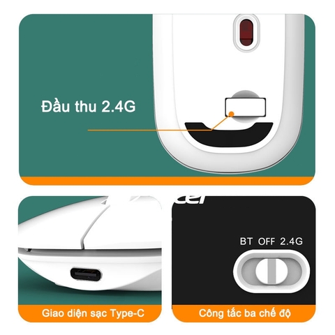 Chuột không dây không ồn acer OMR050 Bluetooth 2.4Ghz