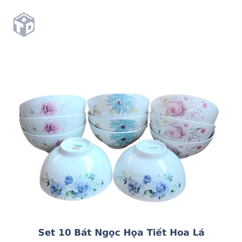 Set 10 Bát Ngọc Họa Tiết Hoa Lá - Ko Bao Bể VC