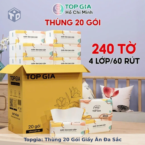 Topgia: Thùng 20 Gói Giấy Ăn Đa Sắc