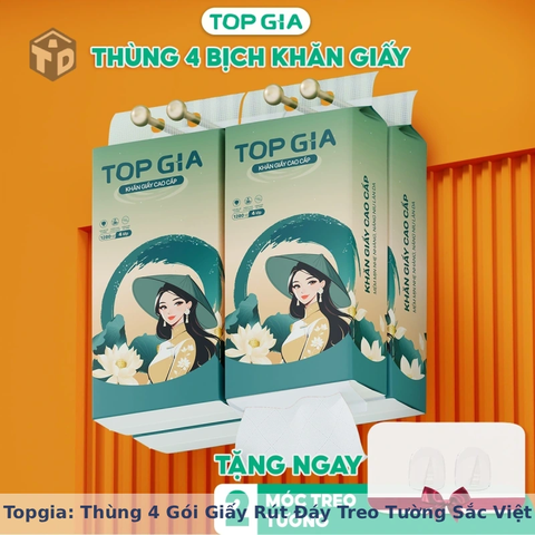 Topgia: Thùng 4 Gói Giấy Rút Đáy Treo Tường Sắc Việt