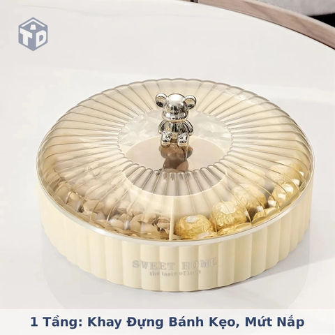 1 Tầng: Khay Đựng Bánh Kẹo, Mứt Nắp Hình Gấu